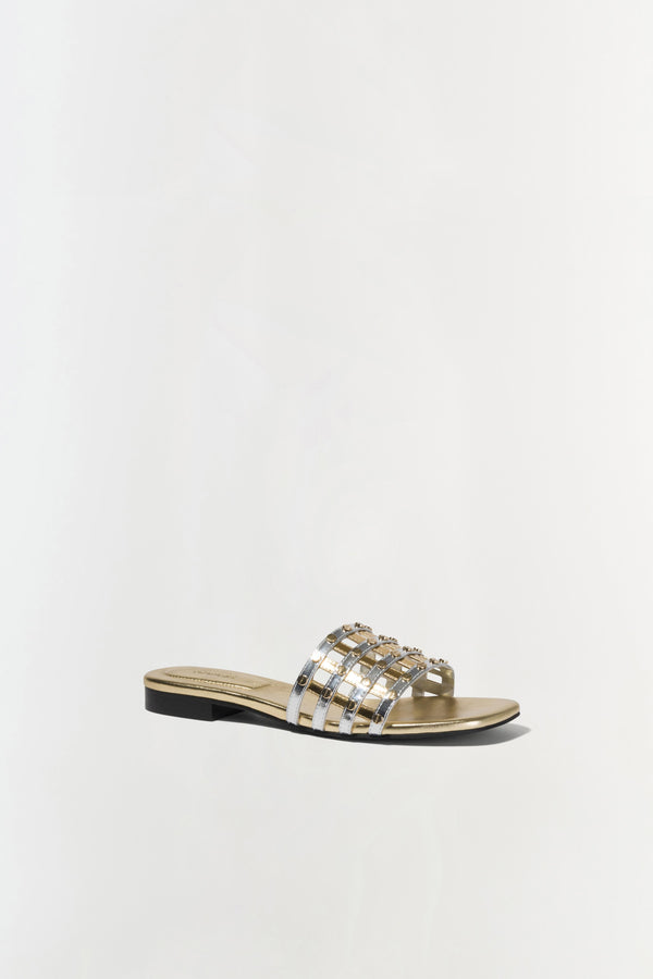 Jonathan Simkhai Rivet Flat Sandal SILVER GOLD