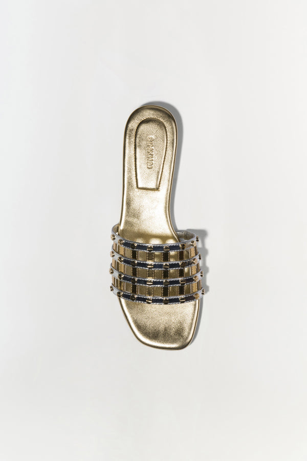 Jonathan Simkhai Rivet Flat Sandal SILVER GOLD