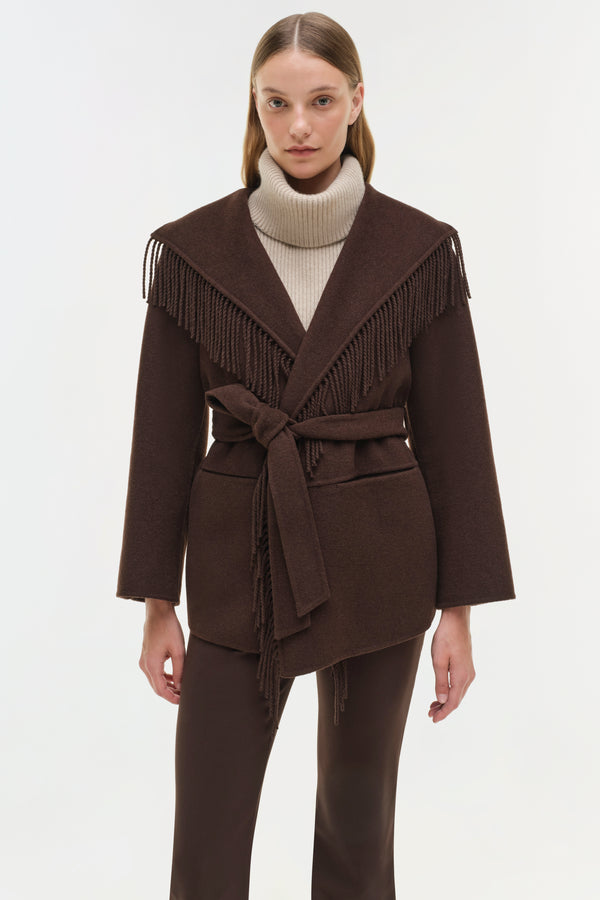 Jonathan Simkhai Rowen Fringe Jacket CHOCOLATE