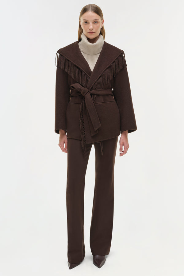 jonathan simkhai Rowen Fringe Jacket CHOCOLATE