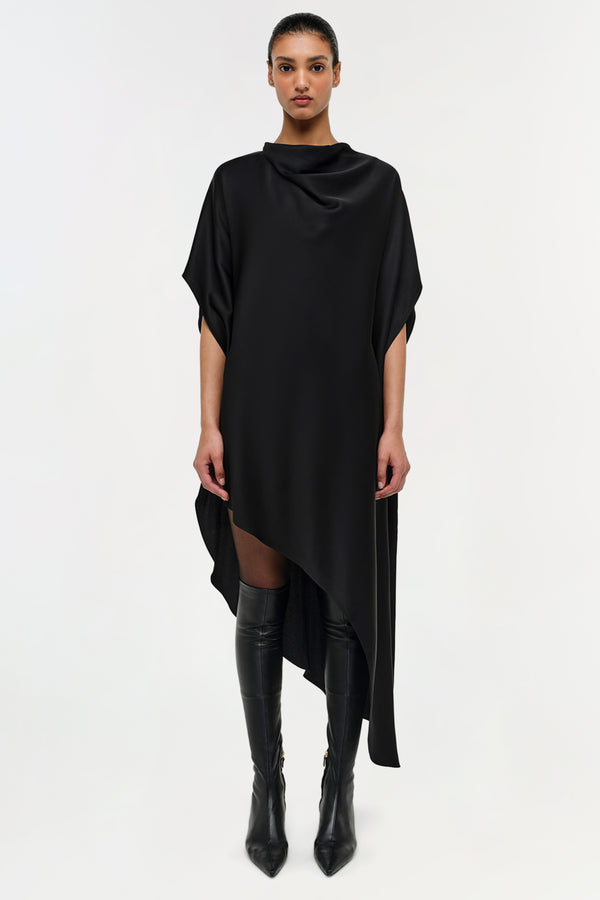 Jonathan Simkhai Sadia Satin Mini Cape Dress Black