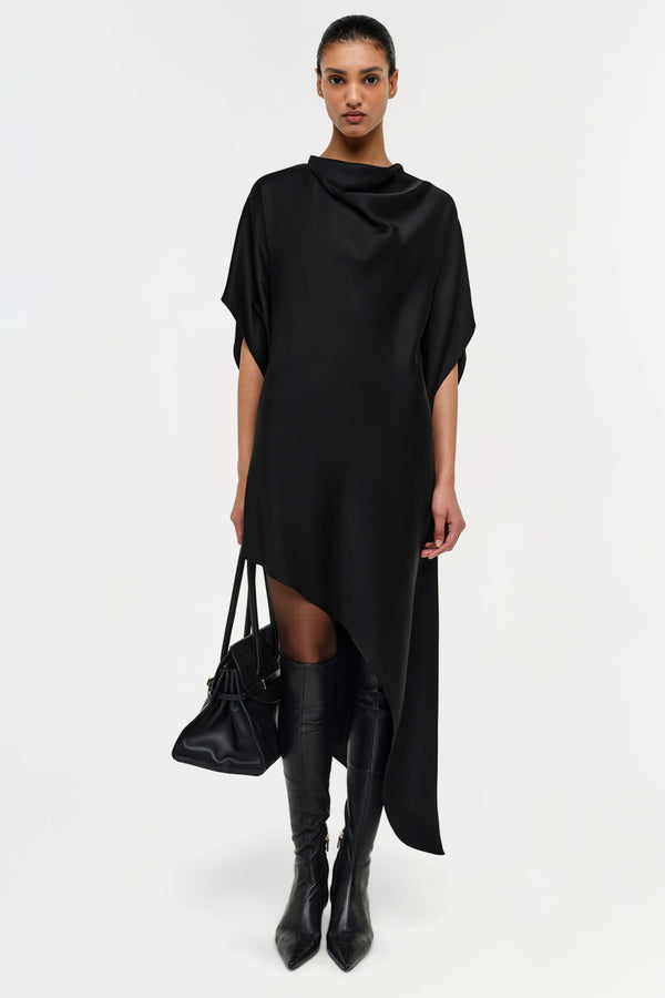 jonathan simkhai Sadia Satin Mini Cape Dress Black