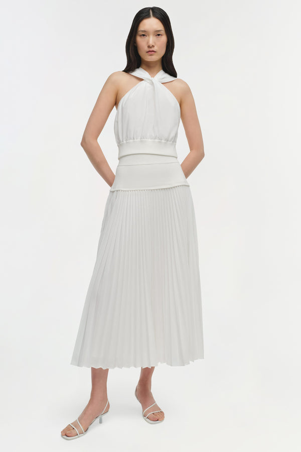 jonathan simkhai Stella Pleated Midi Skirt WHITE