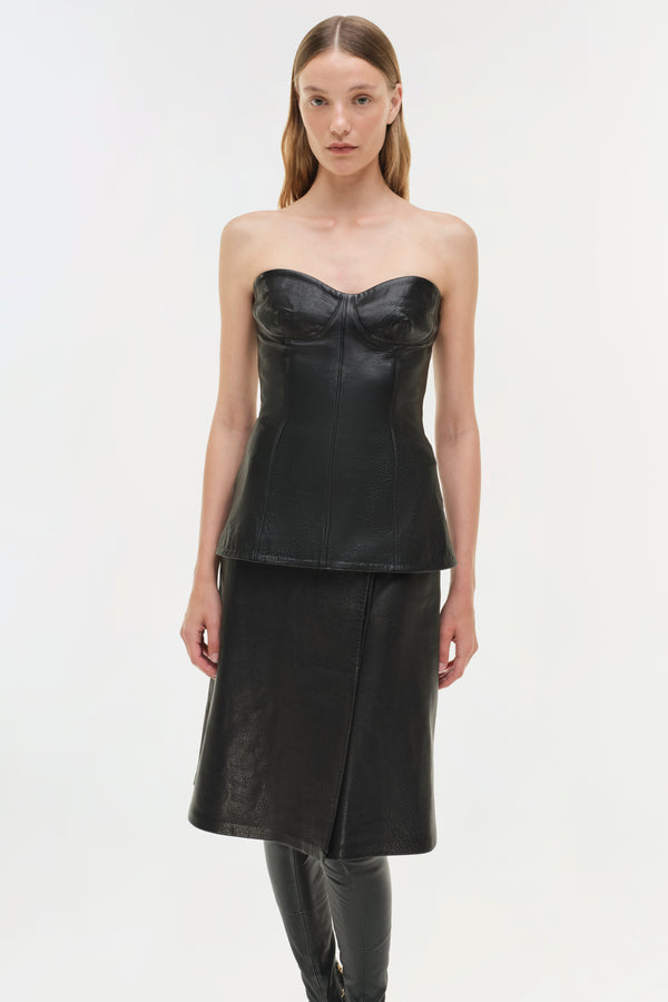 Jonathan Simkhai Tyla Leather Bustier Top Black