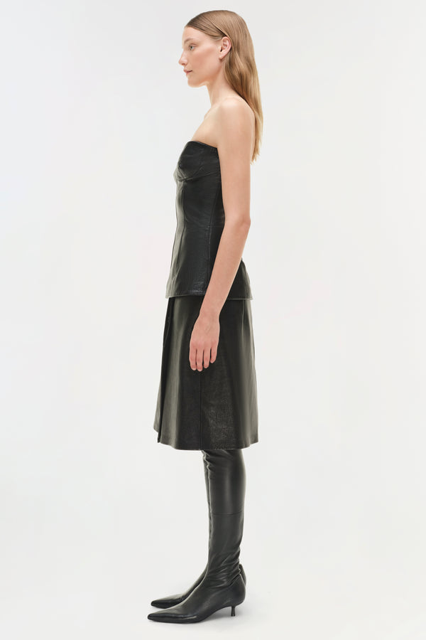 Jonathan Simkhai Tyla Leather Bustier Top Black