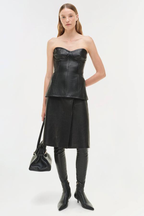 Jonathan Simkhai Tyla Leather Bustier Top Black