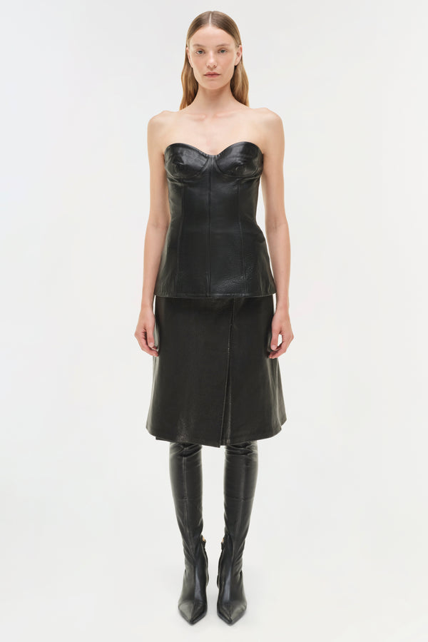 jonathan simkhai Tyla Leather Bustier Top Black