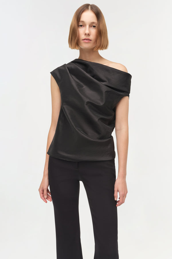 Jonathan Simkhai Vivia Taffeta Draped Top Black