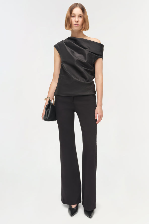 jonathan simkhai Vivia Taffeta Draped Top Black