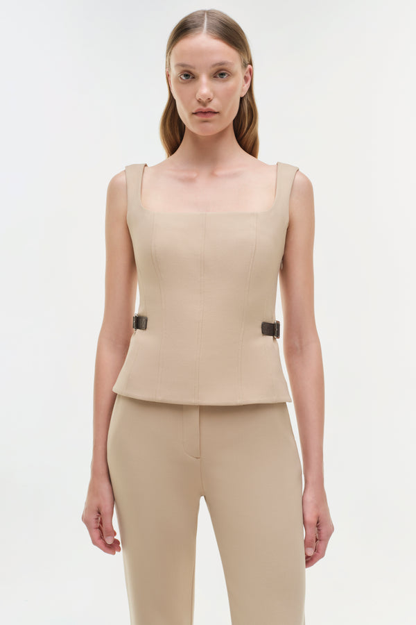 Jonathan Simkhai Windsor Belted Top LIGHT CAMEL