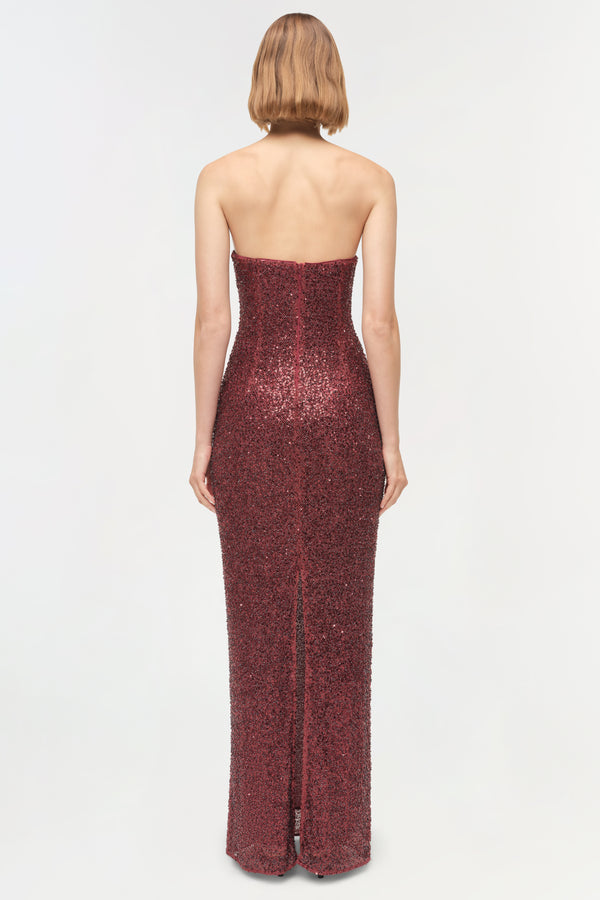 Jonathan Simkhai Xyla Sequin Gown CRANBERRY