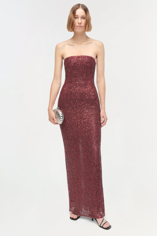 Jonathan Simkhai Xyla Sequin Gown CRANBERRY