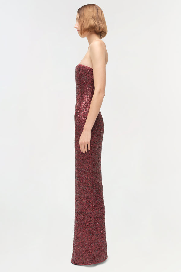 Jonathan Simkhai Xyla Sequin Gown CRANBERRY