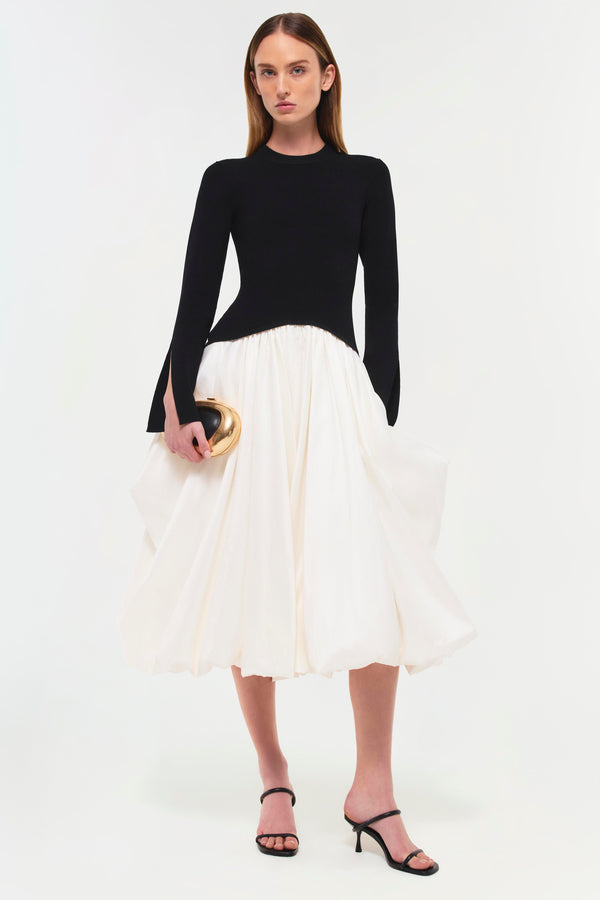 jonathan simkhai Kenlie Taffeta Knit Midi Dress BLACK MULTI