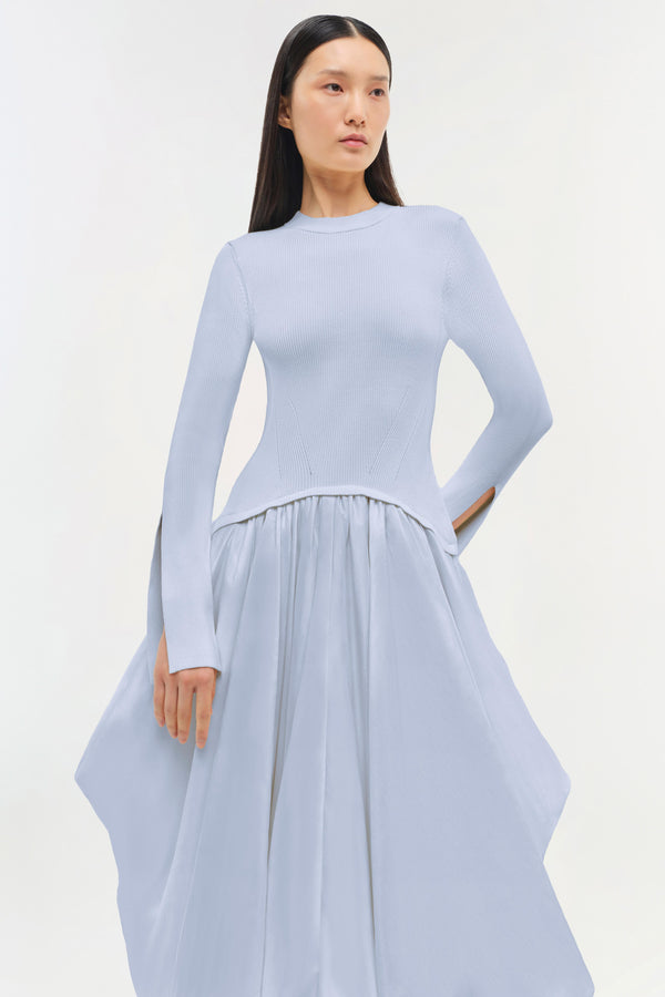 jonathan simkhai Kenlie Taffeta Knit Midi Dress BLUE HAZE