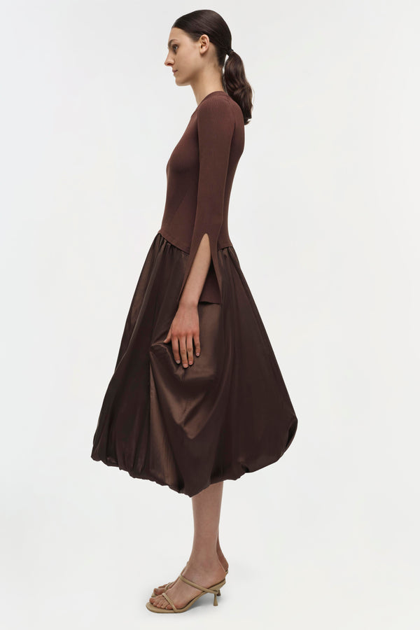 Jonathan Simkhai Kenlie Taffeta Knit Midi Dress CHOCOLATE