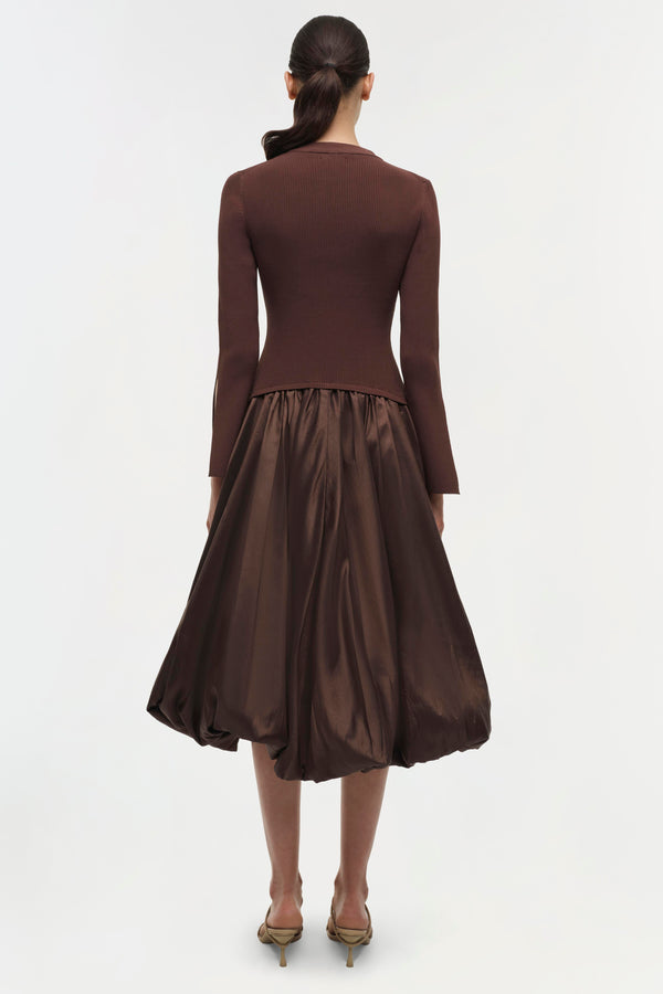 Jonathan Simkhai Kenlie Taffeta Knit Midi Dress CHOCOLATE