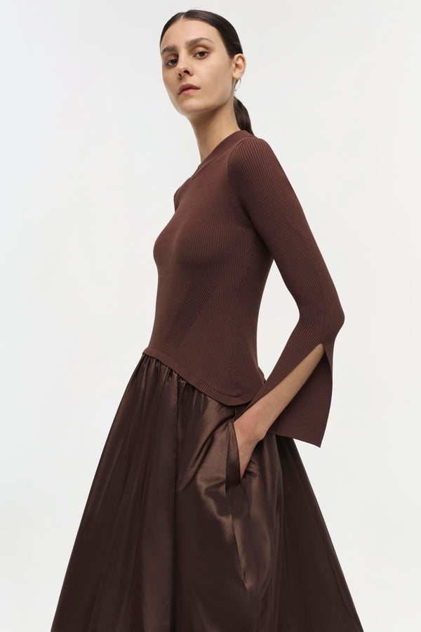 Jonathan Simkhai Kenlie Taffeta Knit Midi Dress CHOCOLATE