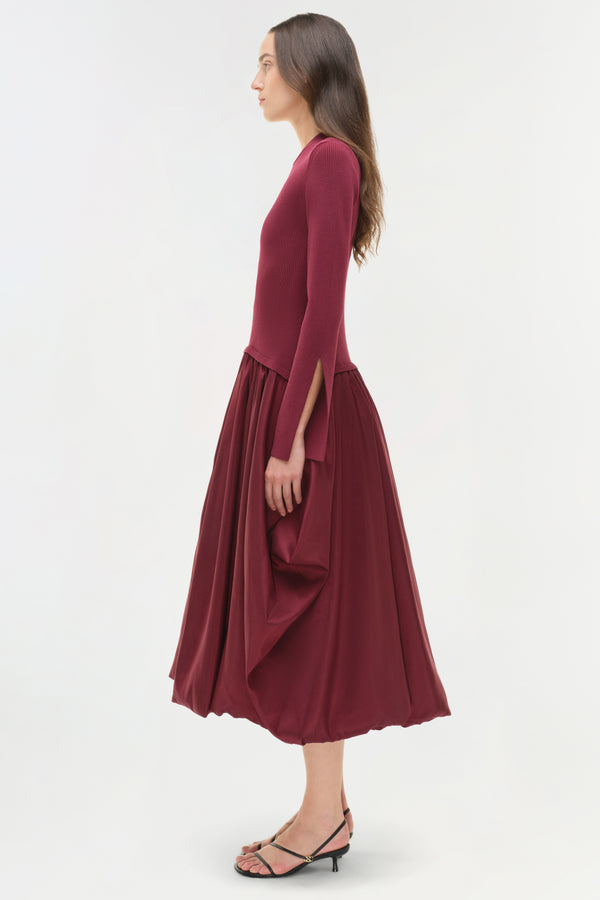Jonathan Simkhai Kenlie Taffeta Knit Midi Dress CRANBERRY