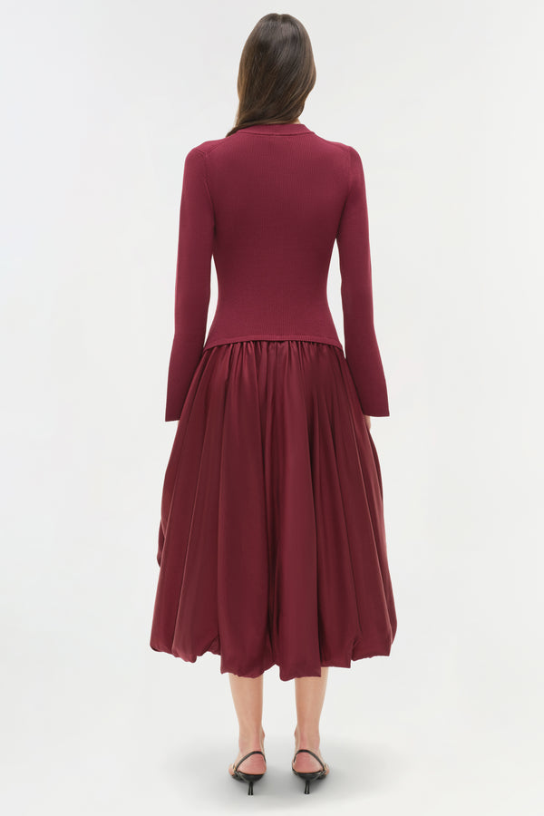 Jonathan Simkhai Kenlie Taffeta Knit Midi Dress CRANBERRY