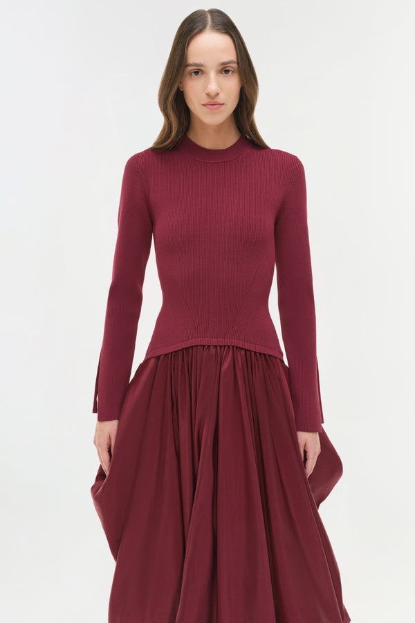 Jonathan Simkhai Kenlie Taffeta Knit Midi Dress CRANBERRY