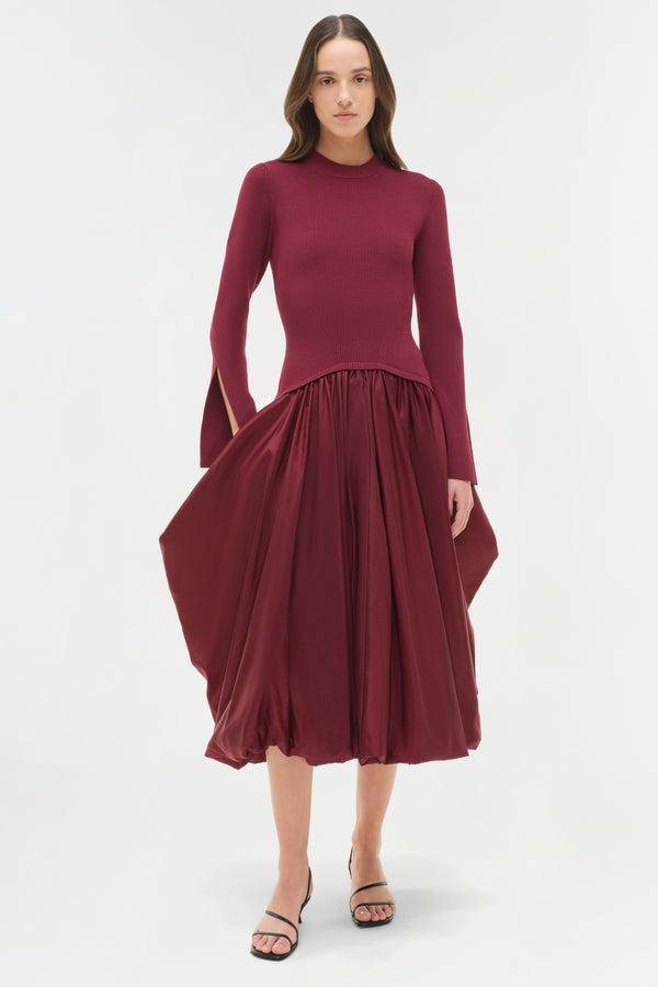 jonathan simkhai Kenlie Taffeta Knit Midi Dress CRANBERRY