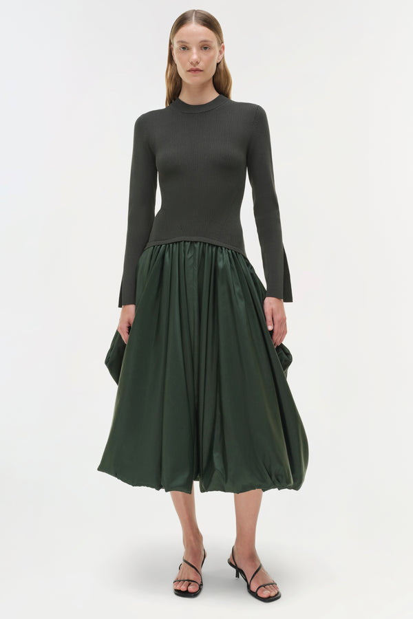 jonathan simkhai Kenlie Taffeta Knit Midi Dress Cypress