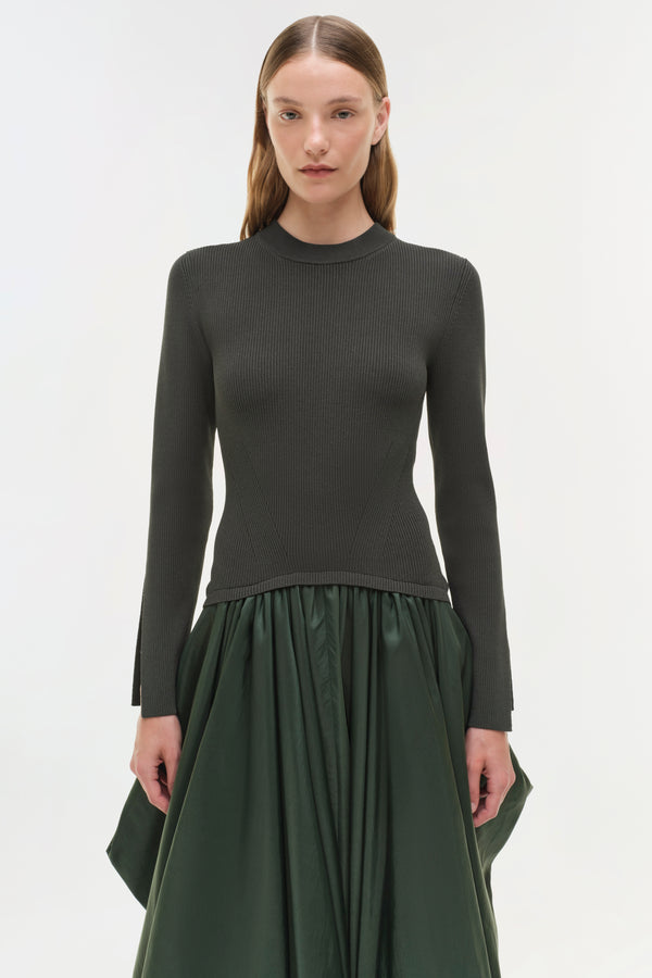 Jonathan Simkhai Kenlie Taffeta Knit Midi Dress Cypress