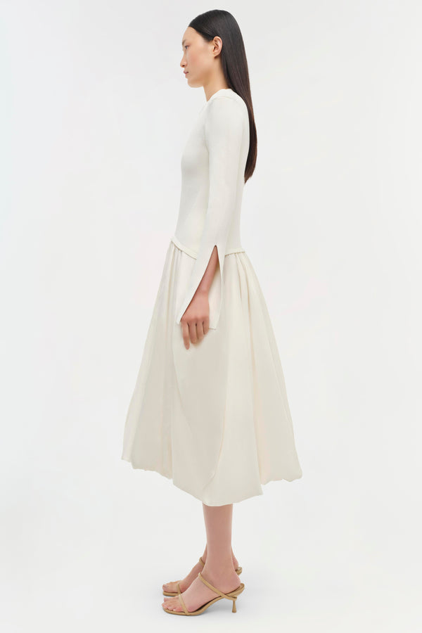 Jonathan Simkhai Kenlie Taffeta Knit Midi Dress Ivory