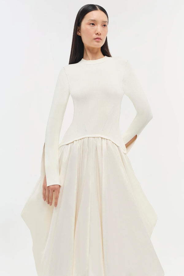 Jonathan Simkhai Kenlie Taffeta Knit Midi Dress Ivory