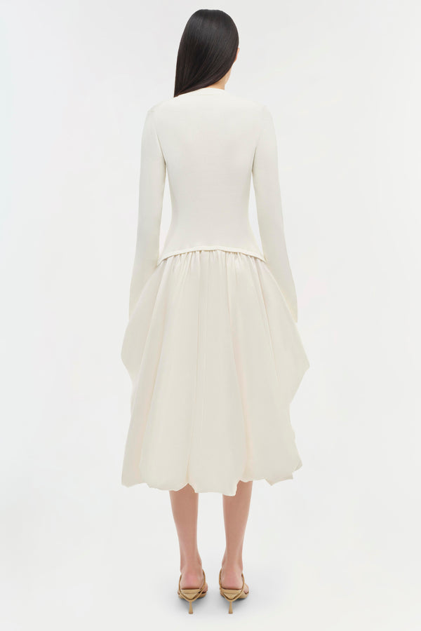 Jonathan Simkhai Kenlie Taffeta Knit Midi Dress Ivory