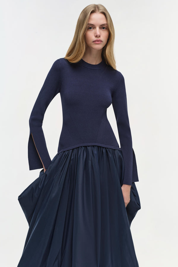 Jonathan Simkhai Kenlie Taffeta Knit Midi Dress Midnight