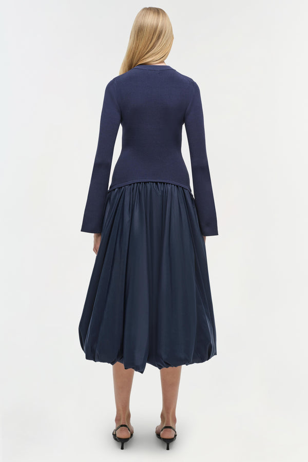 Jonathan Simkhai Kenlie Taffeta Knit Midi Dress Midnight
