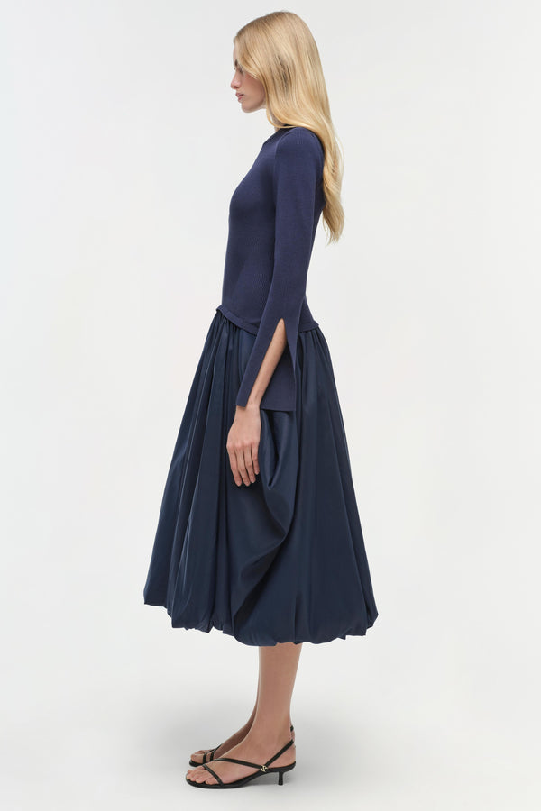 Jonathan Simkhai Kenlie Taffeta Knit Midi Dress Midnight