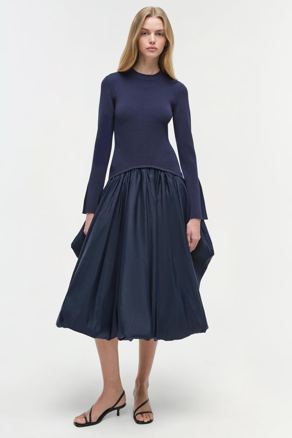 jonathan simkhai Kenlie Taffeta Knit Midi Dress Midnight