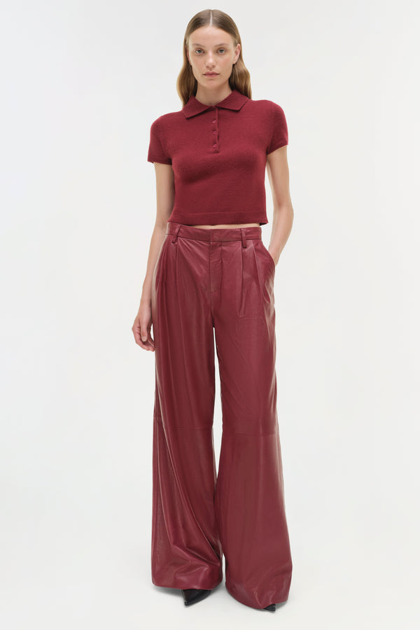 Jonathan Simkhai Kobie Wide Leg Leather Pant CRANBERRY