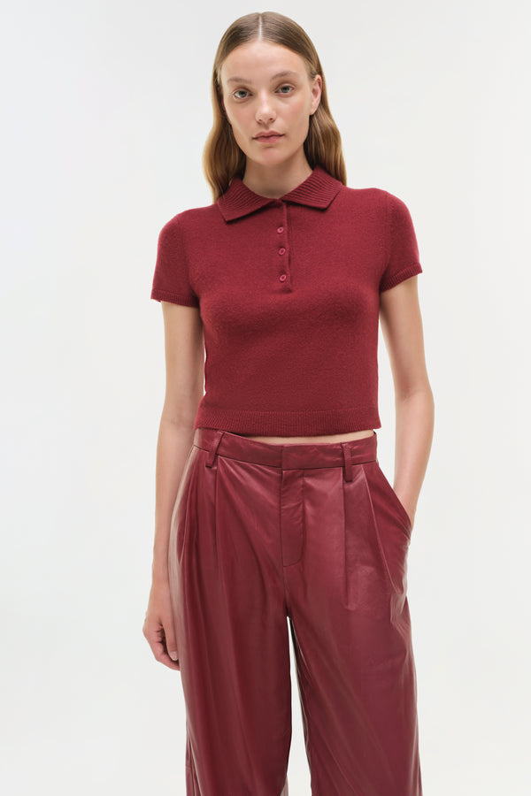 Jonathan Simkhai Kobie Wide Leg Leather Pant CRANBERRY