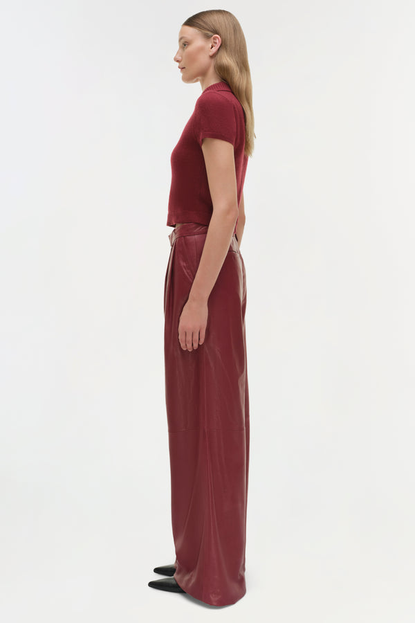 Jonathan Simkhai Kobie Wide Leg Leather Pant CRANBERRY