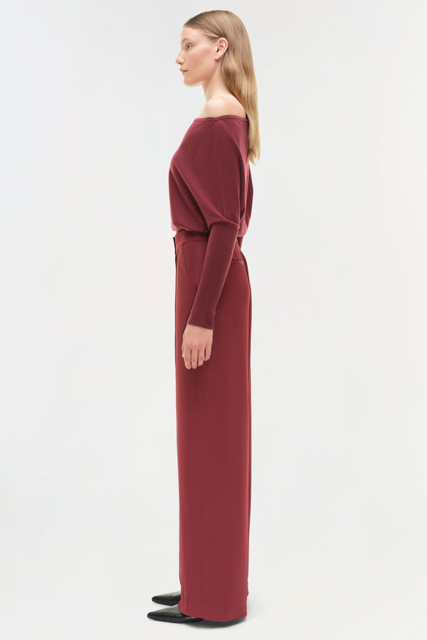 Jonathan Simkhai Kyra Satin Wide Leg Pant CRANBERRY
