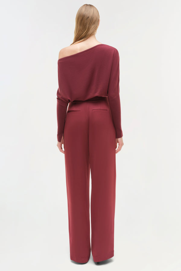 Jonathan Simkhai Kyra Satin Wide Leg Pant CRANBERRY
