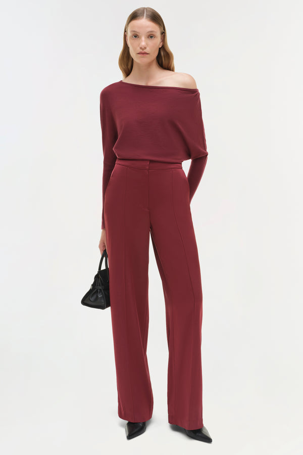 jonathan simkhai Kyra Satin Wide Leg Pant CRANBERRY