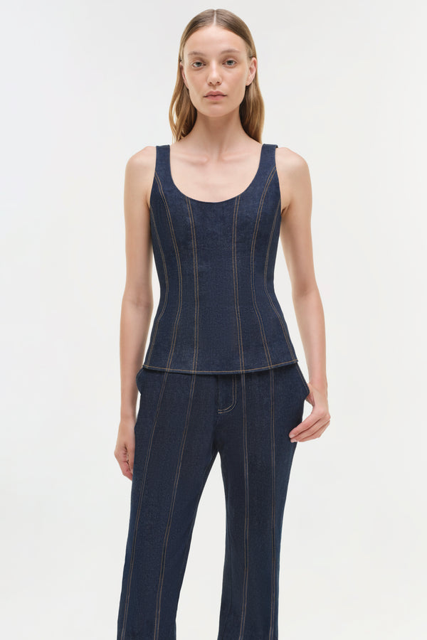 Jonathan Simkhai Lachlan Denim Bustier Top TWILIGHT