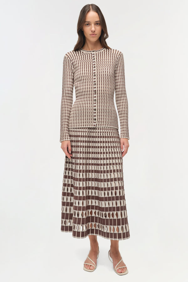 jonathan simkhai Larken Knit Midi Skirt CHOCOLATE MULTI