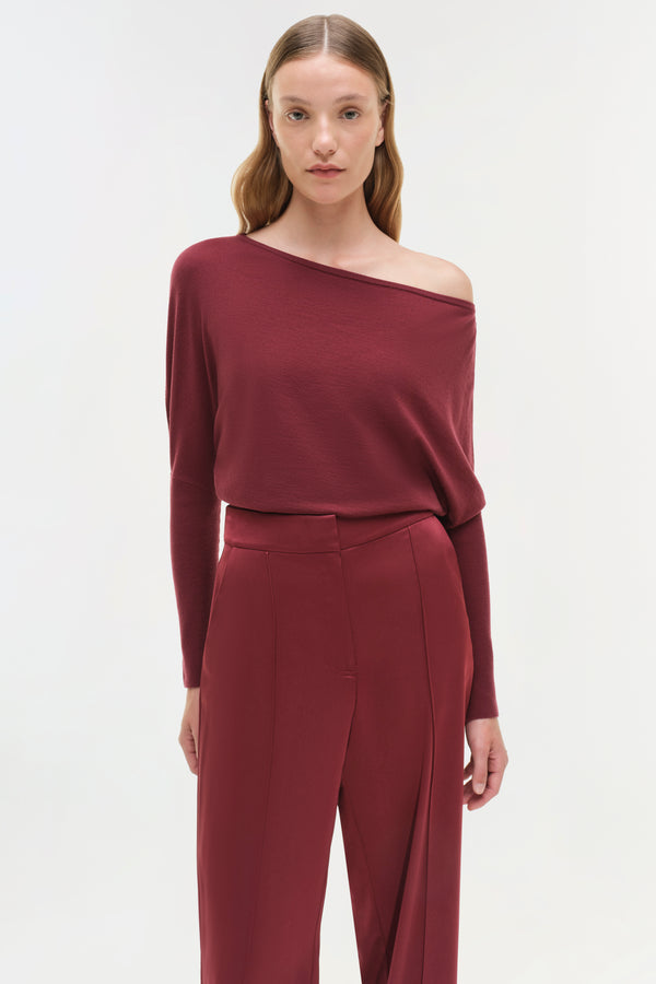 Jonathan Simkhai Lavina Off Shoulder Sweater CRANBERRY
