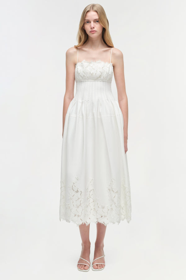 jonathan simkhai Lilianna Cotton Lace Midi Dress WHITE MULTI