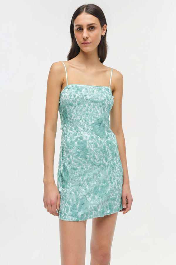 Jonathan Simkhai Lollie Embellished Mini Dress SEAFOAM