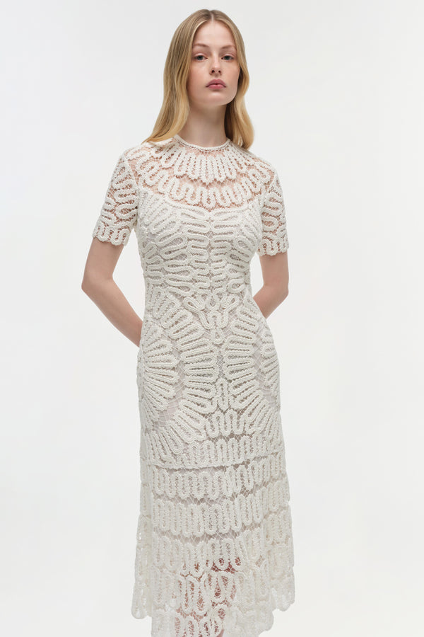 Jonathan Simkhai Lorelai Embroidered Midi Dress WHITE