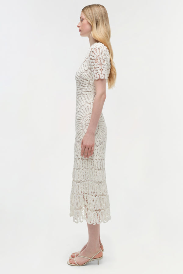 Jonathan Simkhai Lorelai Embroidered Midi Dress WHITE