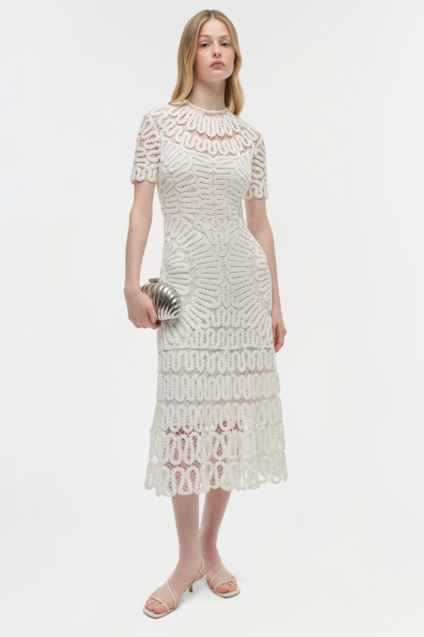 jonathan simkhai Lorelai Embroidered Midi Dress WHITE