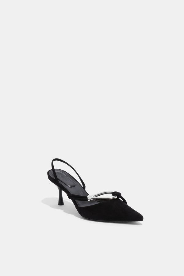 Jonathan Simkhai Love Knot Suede Slingback BLACK SILVER
